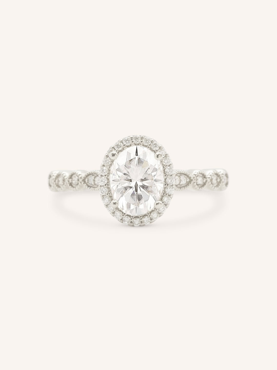 Claire Oval Diamond Halo Vintage-Style Engagement Ring