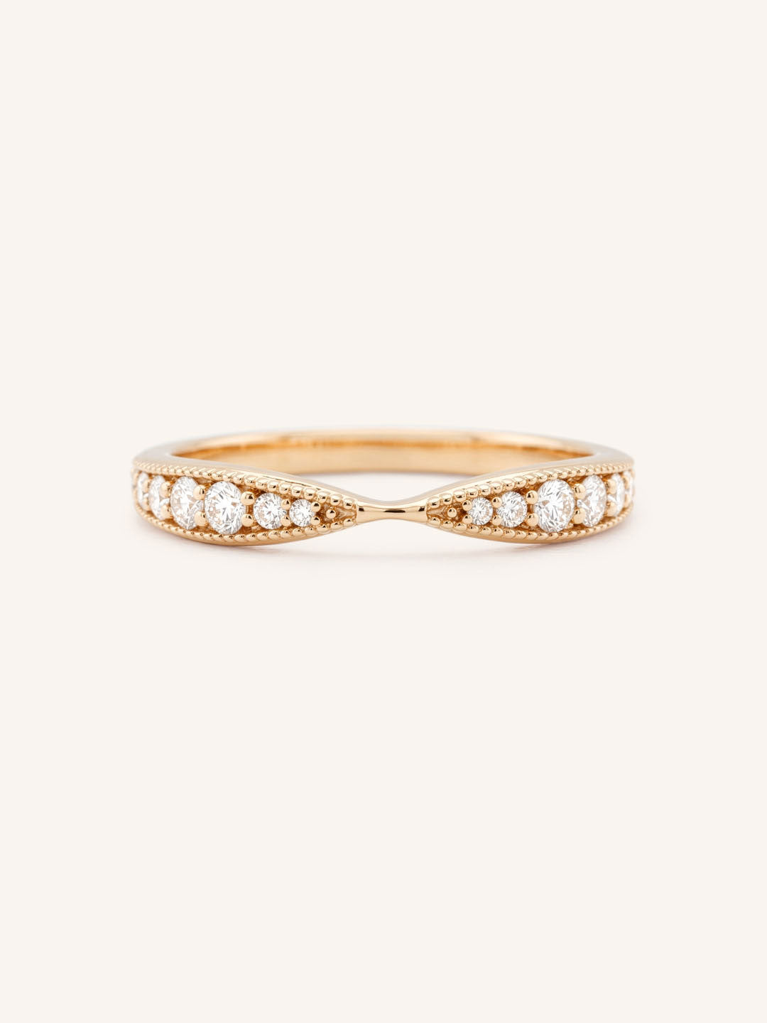 Rose Gold Oakley Diamond Milgrain Edge Accented Contour Band front view on white background