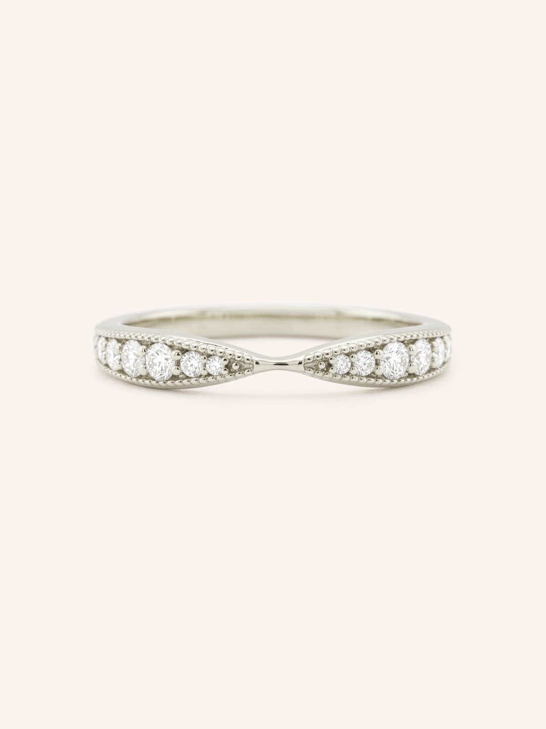 White Gold Oakley Diamond Milgrain Edge Accented Contour Band front view on white background