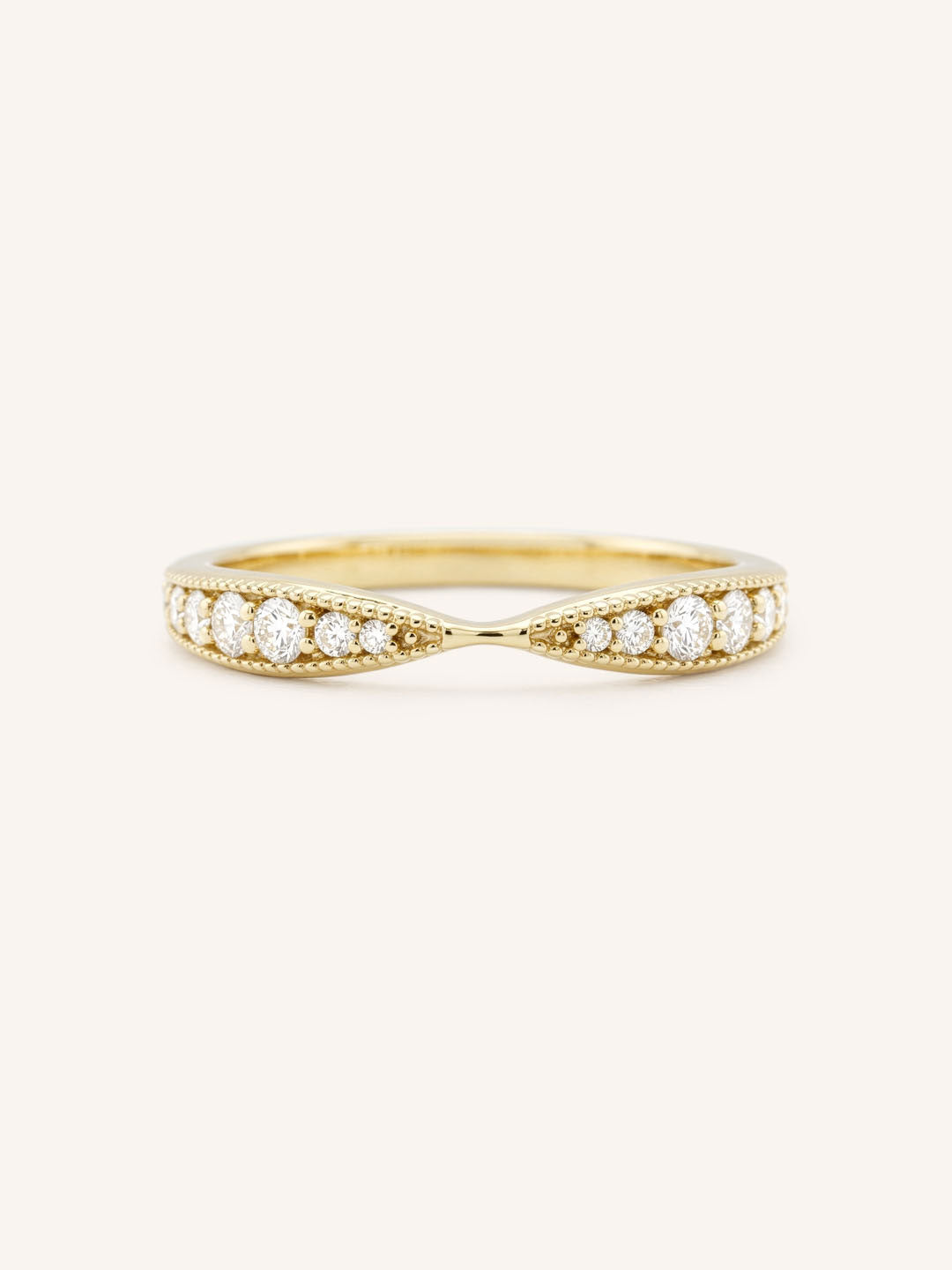Yellow Gold Oakley Diamond Milgrain Edge Accented Contour Band front view on white background