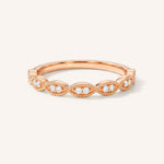 Rose gold Loubet milgrain diamond wedding band front view on white background