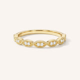 Yellow gold Loubet milgrain diamond wedding band front view on white background