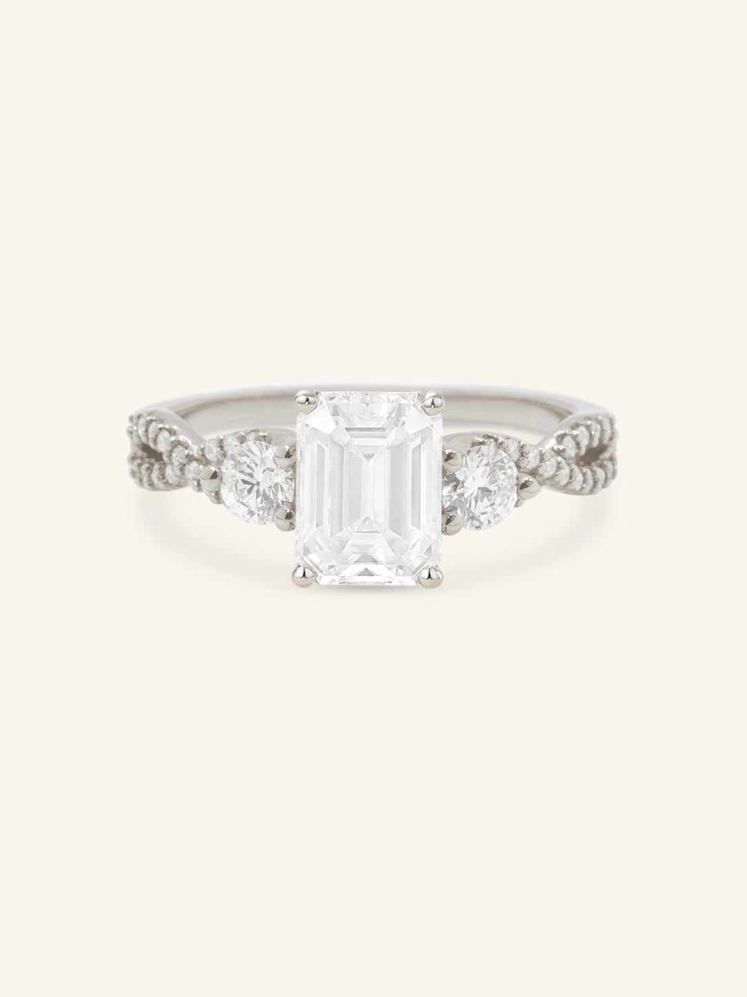 Lindey Emerald Cut Three Stone Diamond Engagement Ring