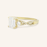 Lindey Emerald Cut Three Stone Diamond Engagement Ring