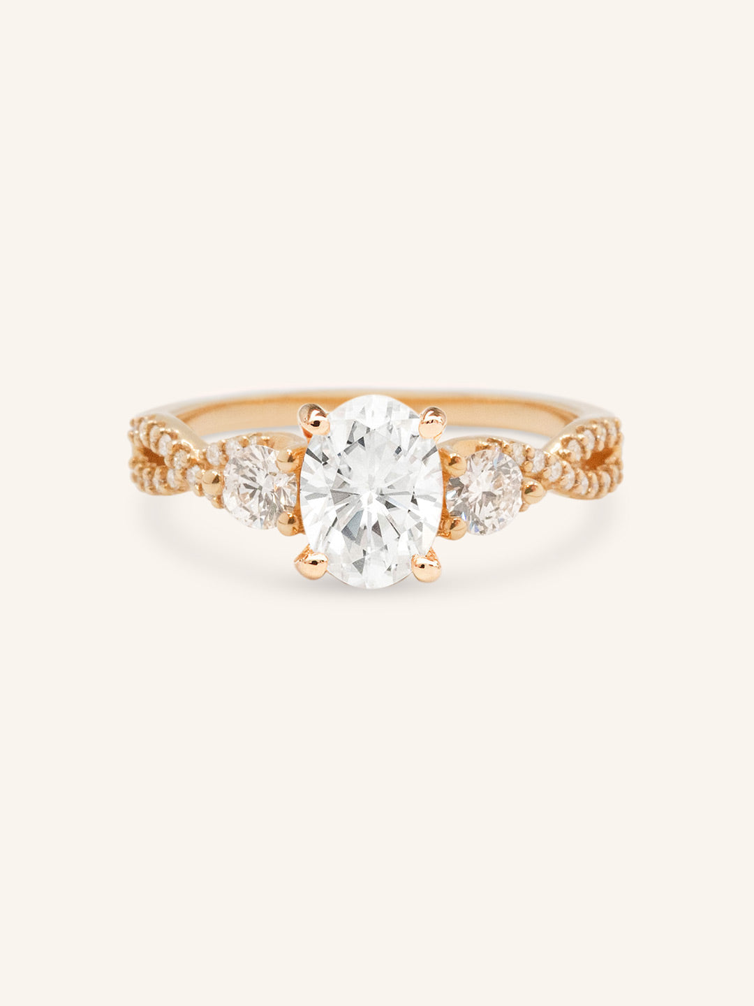 Lindey Oval Three Stone Diamond Engagement Ring