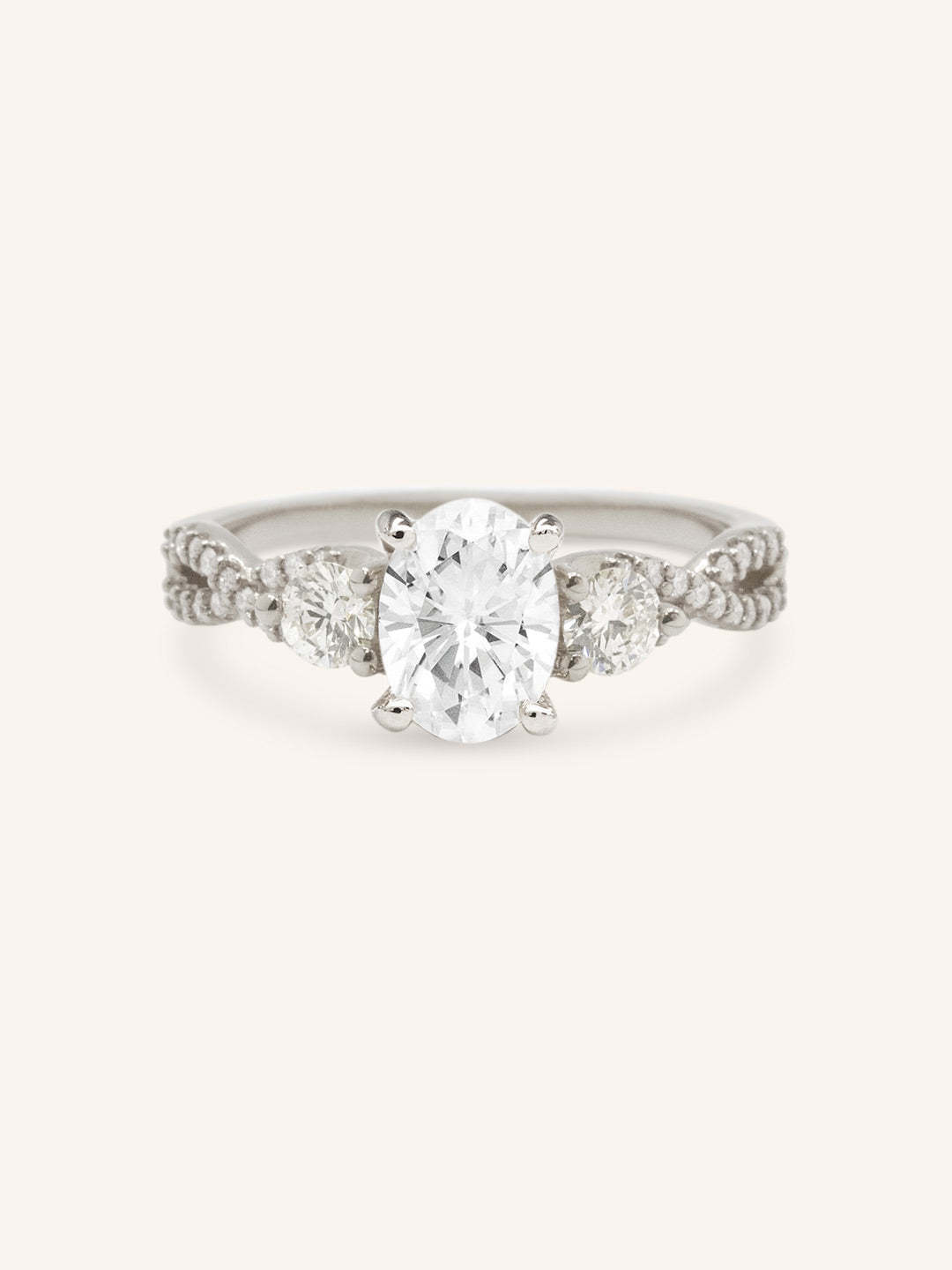 Lindey Oval Three Stone Diamond Engagement Ring