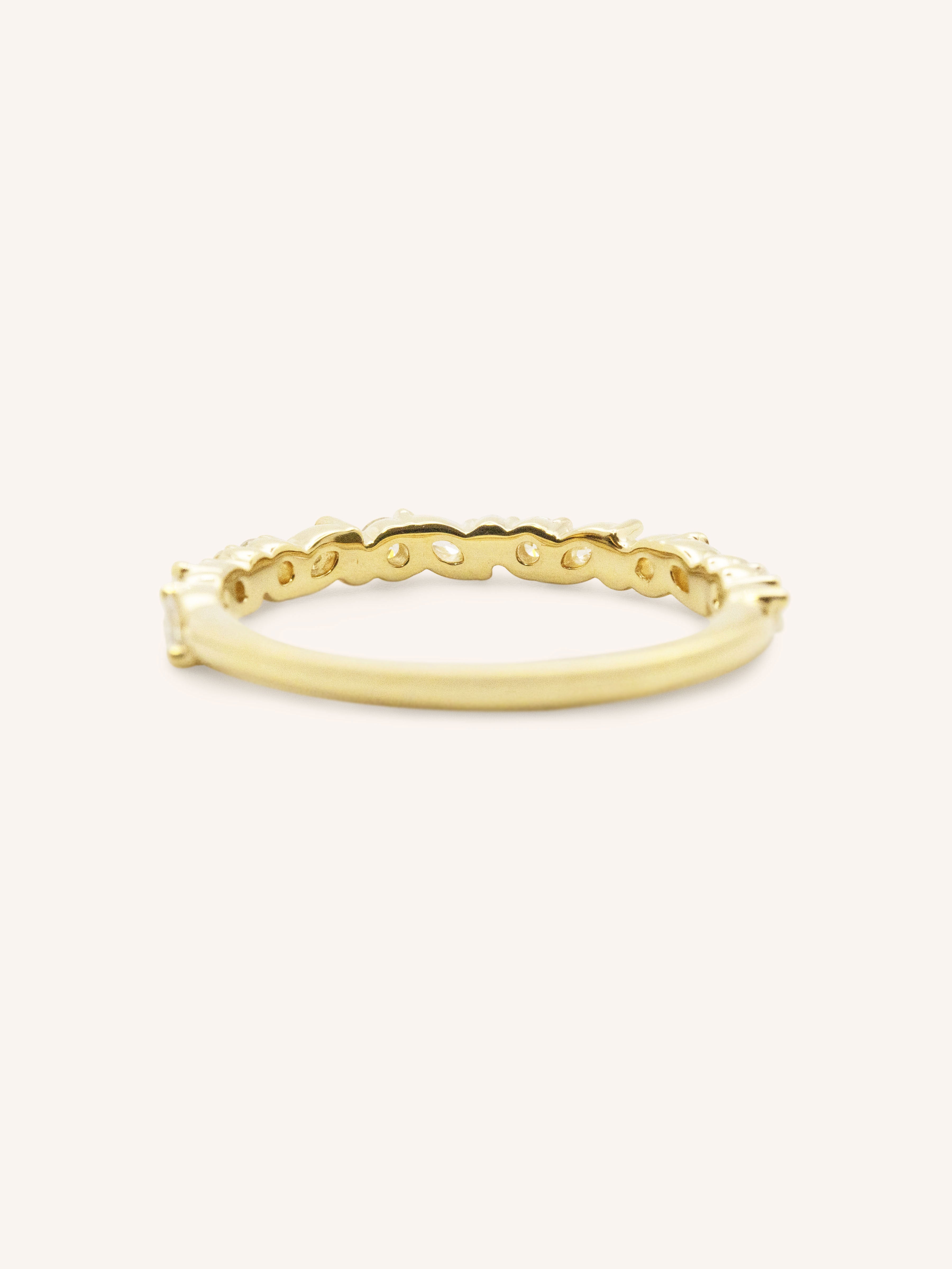 Yellow gold Mandana diamond anniversary band back view on white background