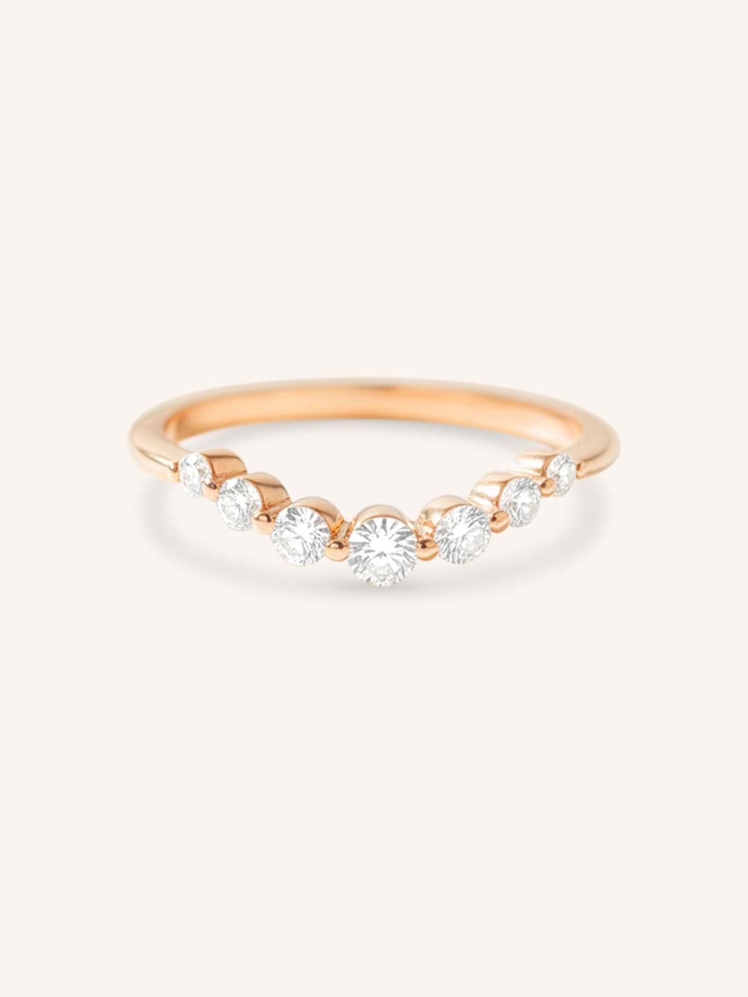 Rose gold Arella curved diamond wedding band front view on white background
