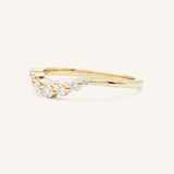 Yellow Gold Curved Diamond Wedding Band, side view, on white background