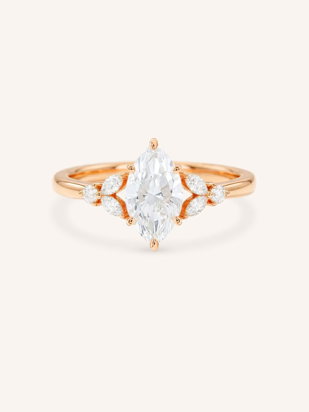 Rose gold Kyleigh marquise diamond engagement ring front view on white background