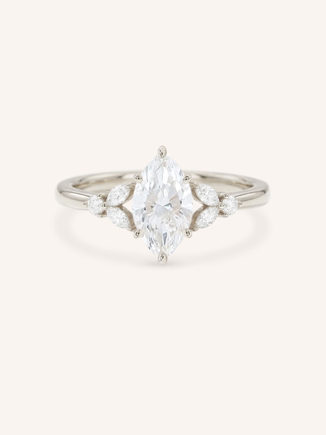 White gold Kyleigh marquise diamond engagement ring front view on white background