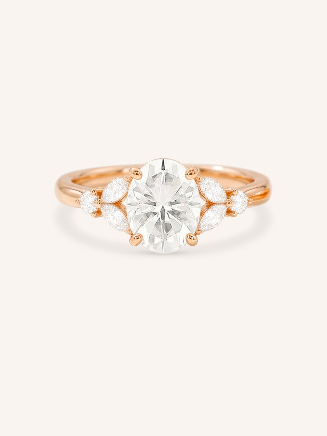 Rose gold Kyleigh oval diamond engagement ring front view on white background