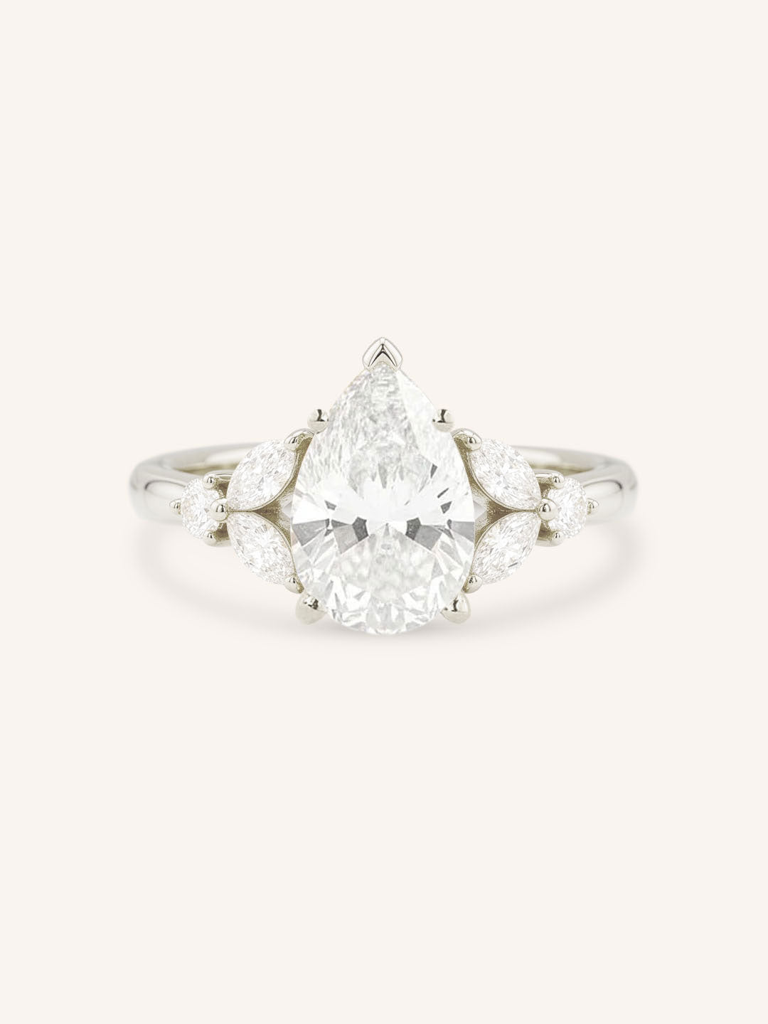 White gold Kyle pear diamond engagement ring front view on white background