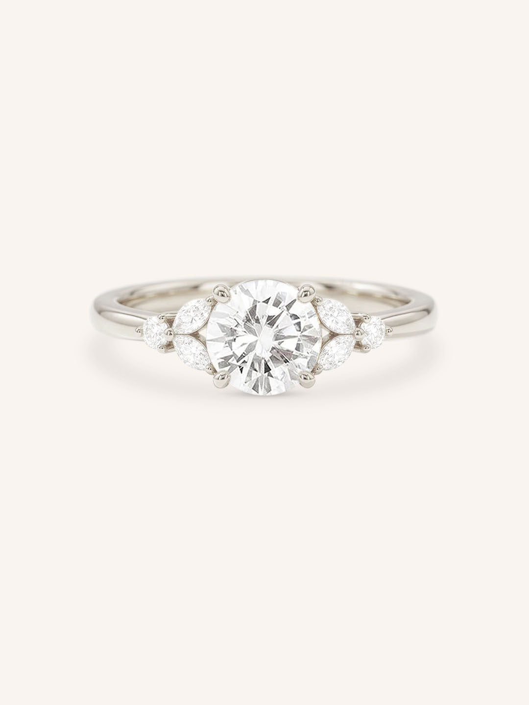 White gold Kyle round diamond engagement ring front view on white background