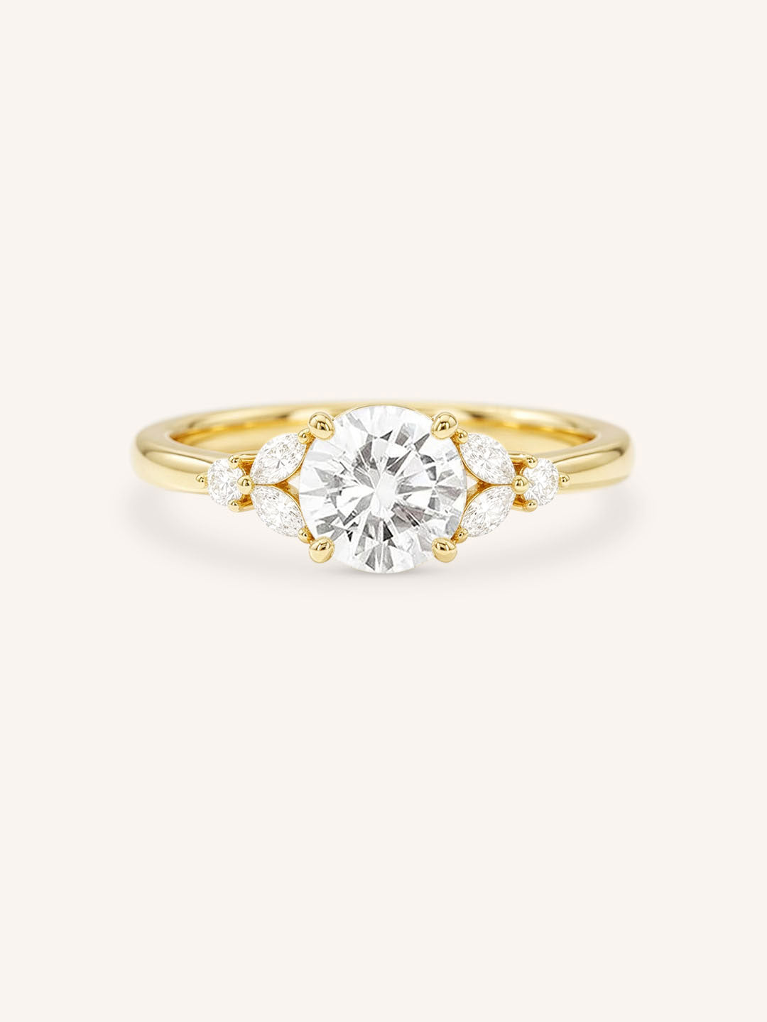 Yellow gold Kyle round diamond engagement ring front view on white background
