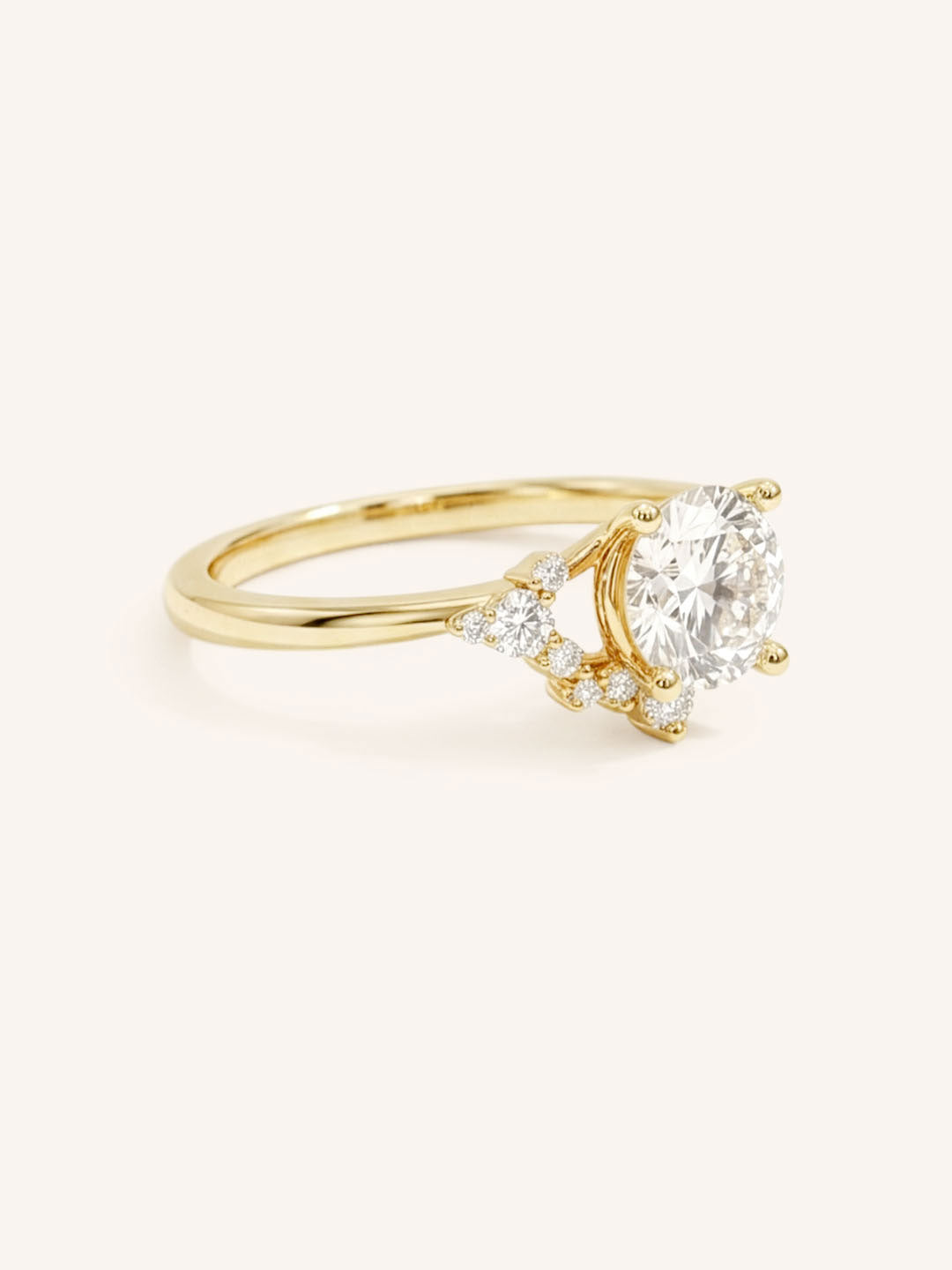 Yellow Gold Merilyn Round Diamond Cluster Engagement Ring side view on white background