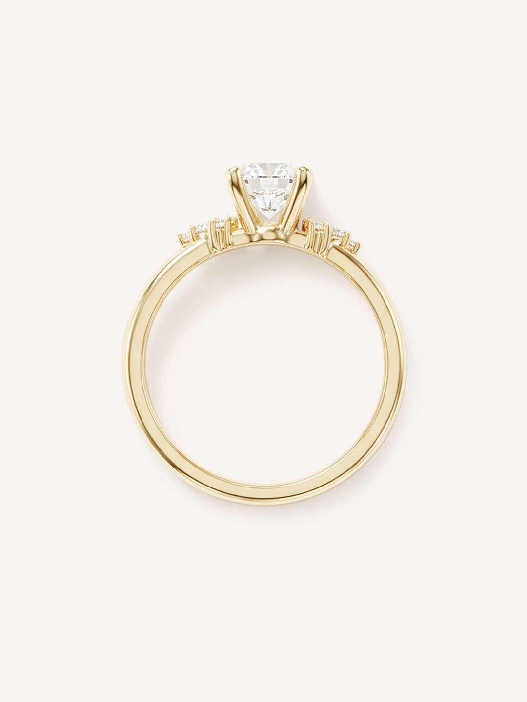 Yellow gold Merilyn round diamond cluster engagement ring top view on white background