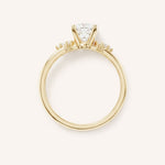 Yellow gold Merilyn round diamond cluster engagement ring top view on white background