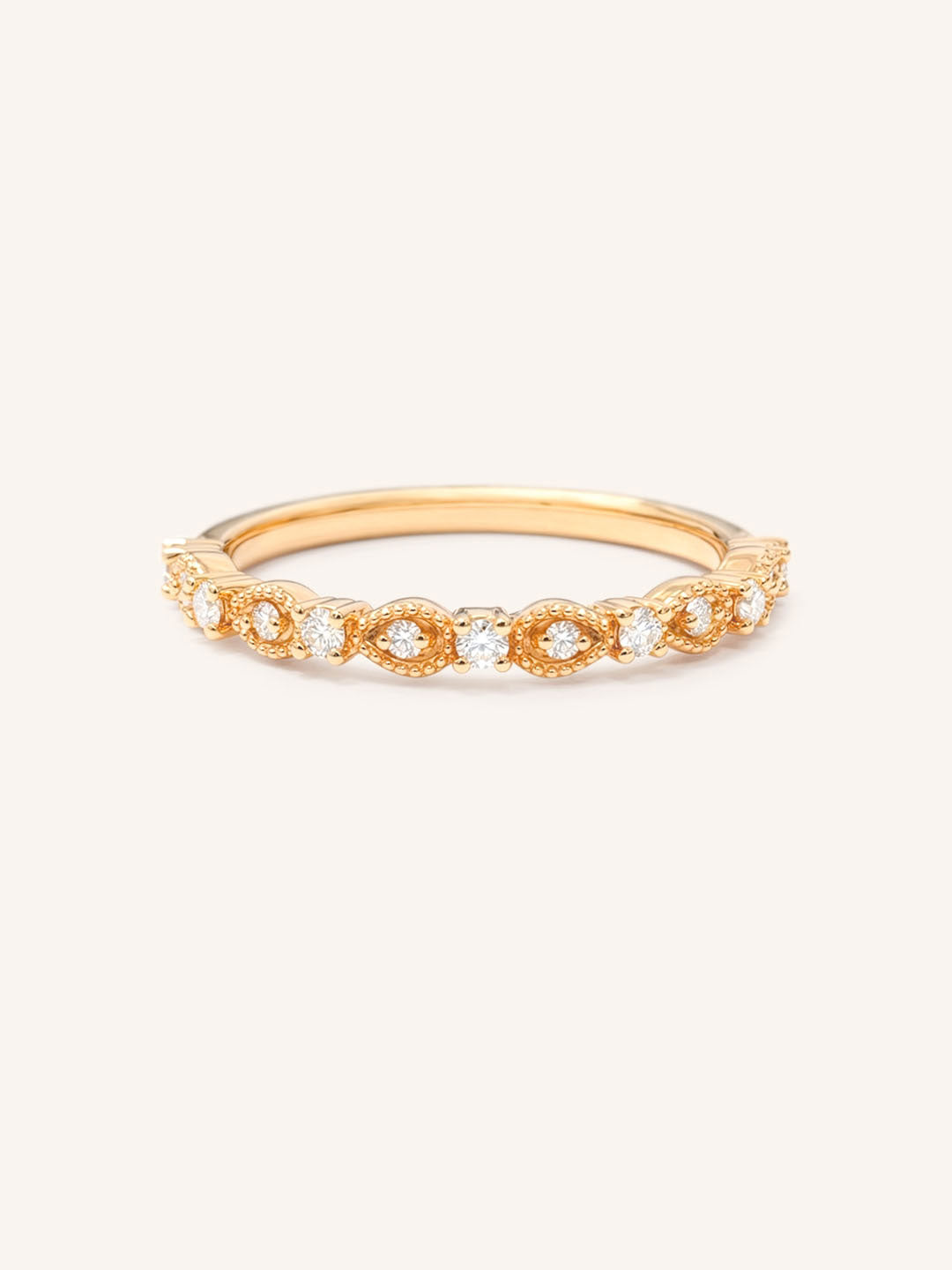 Rose Gold Bayberry Milgrain Edge Diamond Anniversary Band front view on white background