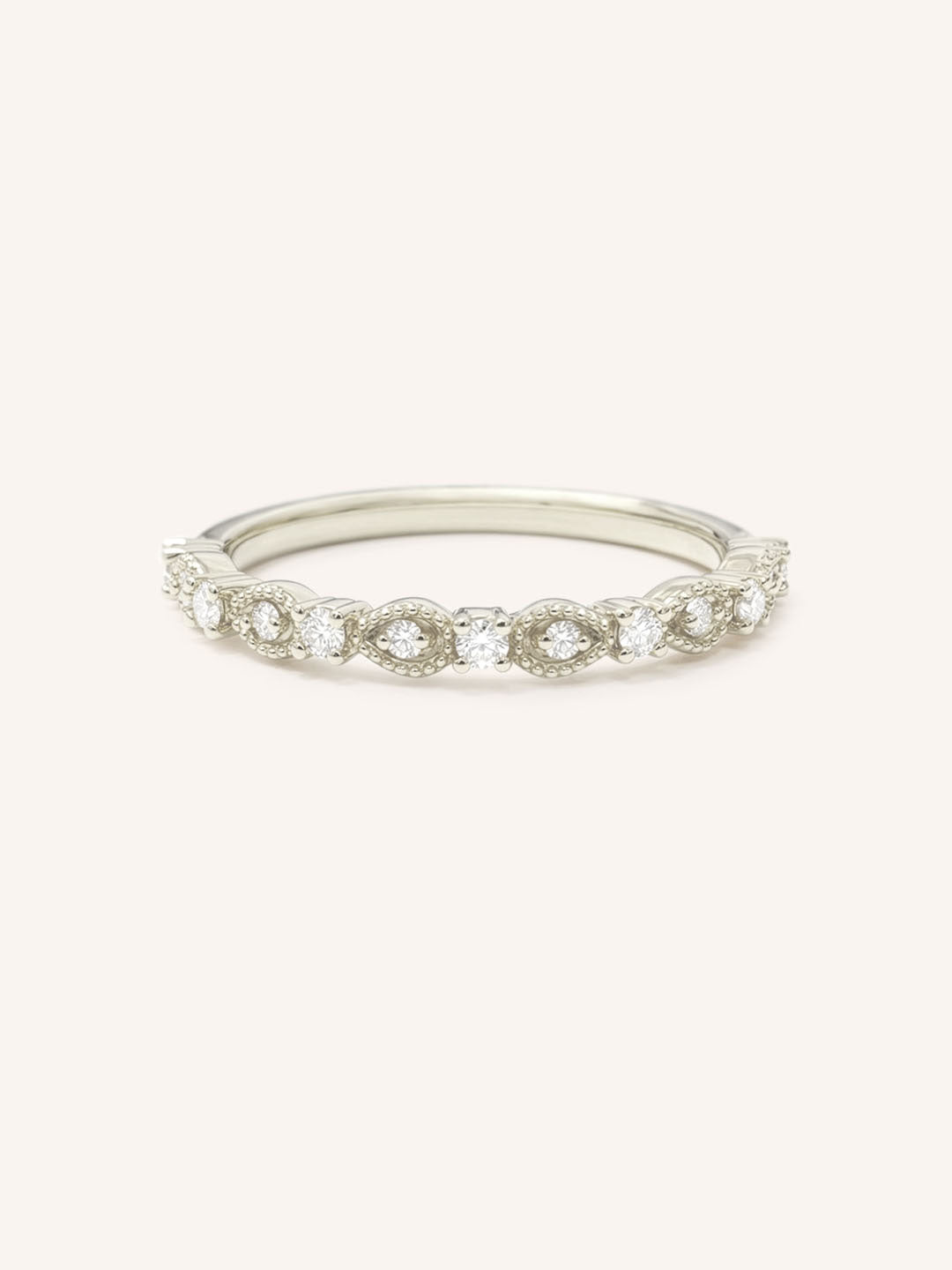 White Gold Bayberry Milgrain Edge Diamond Anniversary Band front view on white background