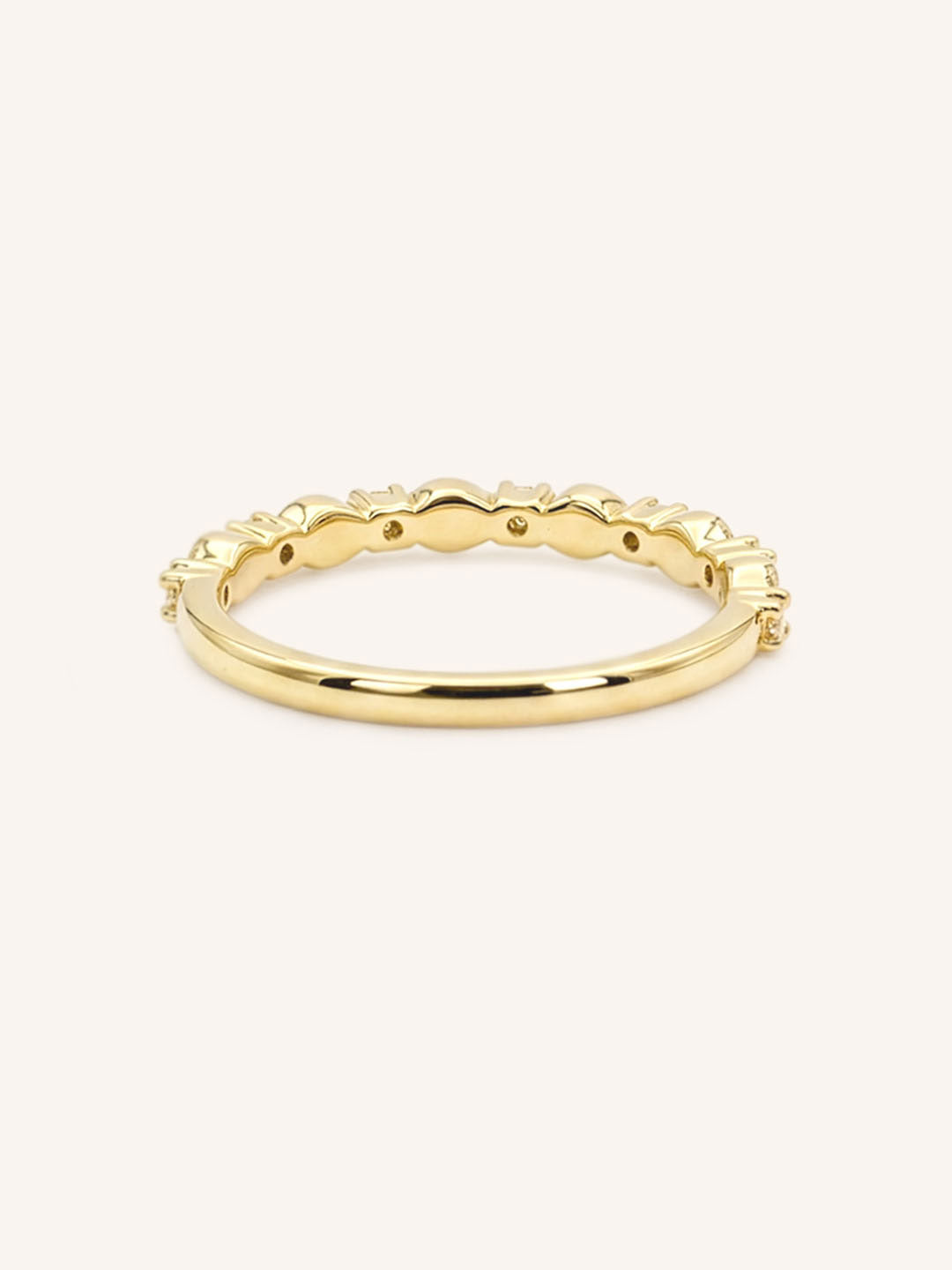 Yellow Gold Bayberry Milgrain Edge Diamond Anniversary Band back view on white background