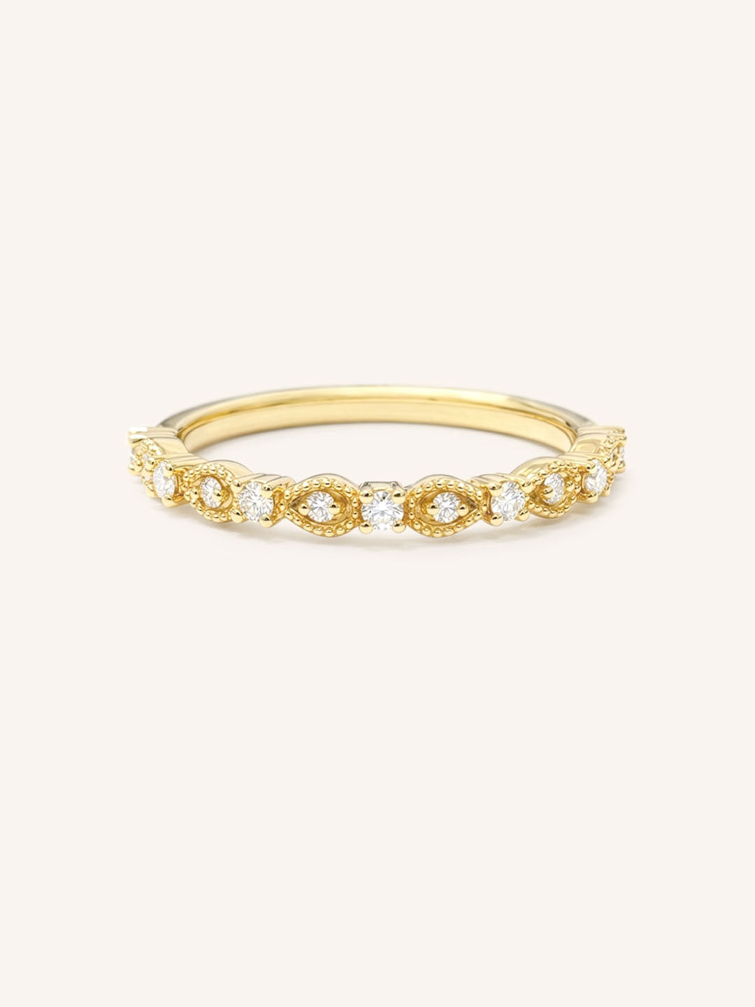 Yellow Gold Bayberry Milgrain Edge Diamond Anniversary Band front view on white background