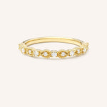 Yellow Gold Bayberry Milgrain Edge Diamond Anniversary Band front view on white background