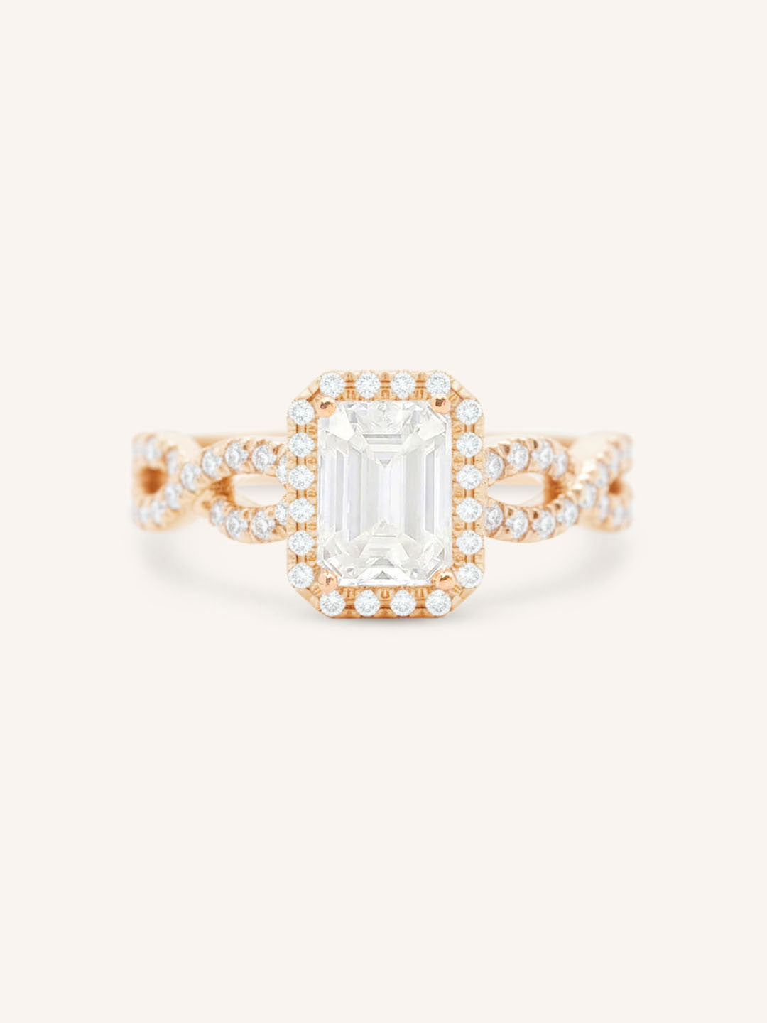 Bonnie Bell Emerald Cut Diamond Infinity Halo Engagement Ring