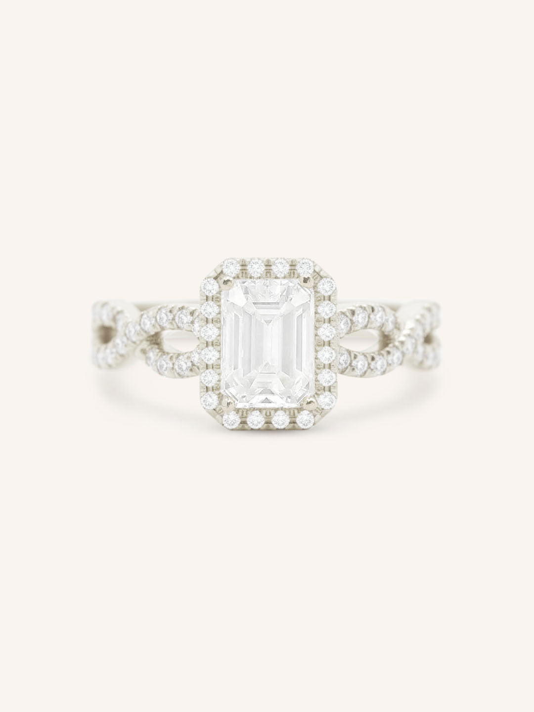 Bonnie Bell Emerald Cut Diamond Infinity Halo Engagement Ring