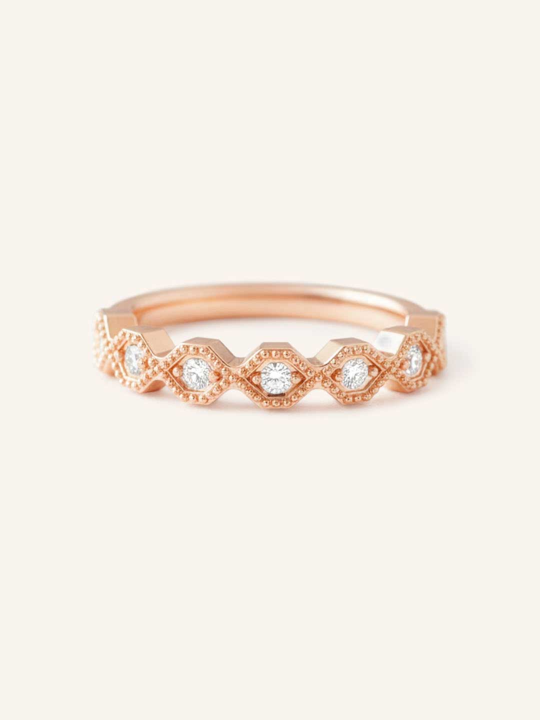 Rose Gold Honeycomb Milgrain Diamond Anniversary Band front view on white background