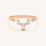 Rose gold Gillespie curved diamond wedding band front view on white background