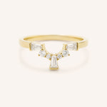 Yellow gold Gillespie curved diamond wedding band front view on white background