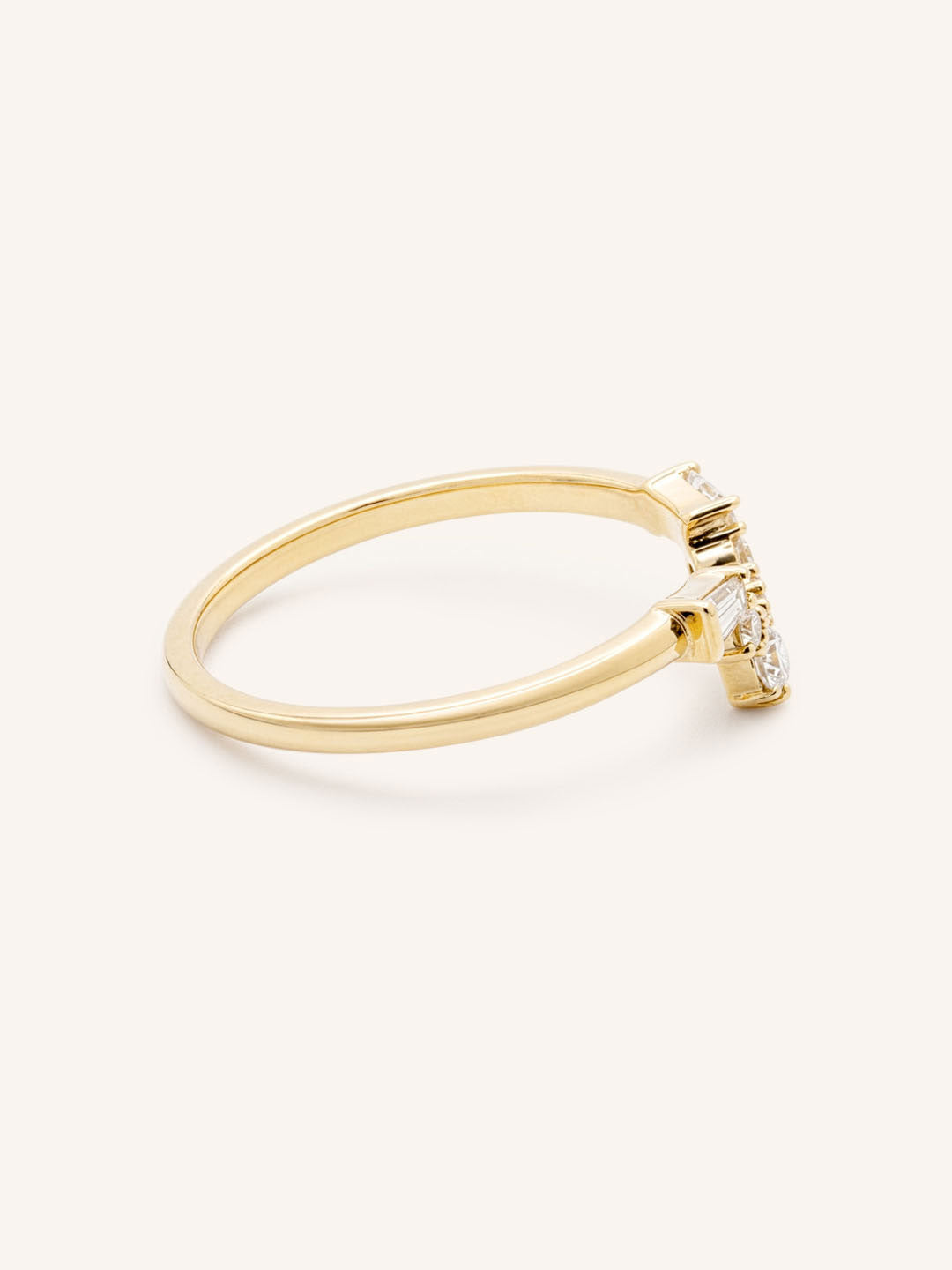 Yellow gold Gillespie curved diamond wedding band side view 2 on white background