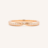 Rose gold Sorrel diamond criss-cross contour band front view on white background