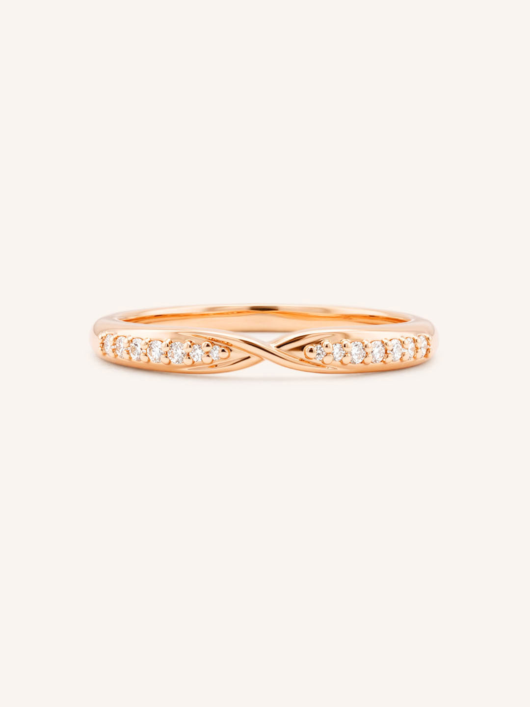 Rose gold Sorrel diamond criss-cross contour band front view on white background