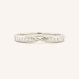 White gold Sorrel diamond criss-cross contour band front view on white background
