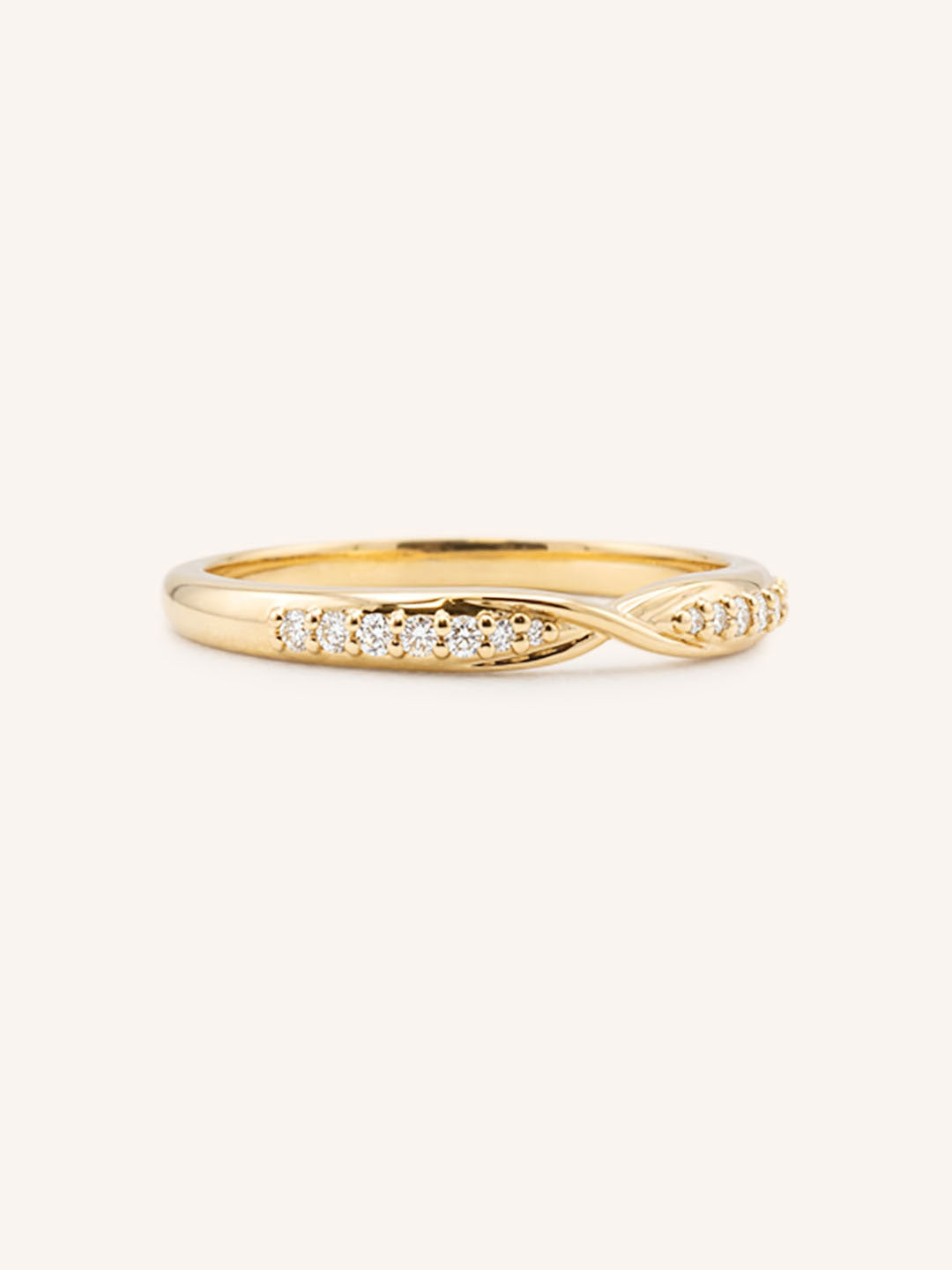 Yellow gold Sorrel diamond criss-cross contour band side view 1 on white background