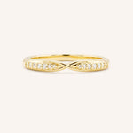 Yellow gold Sorrel diamond criss-cross contour band front view on white background