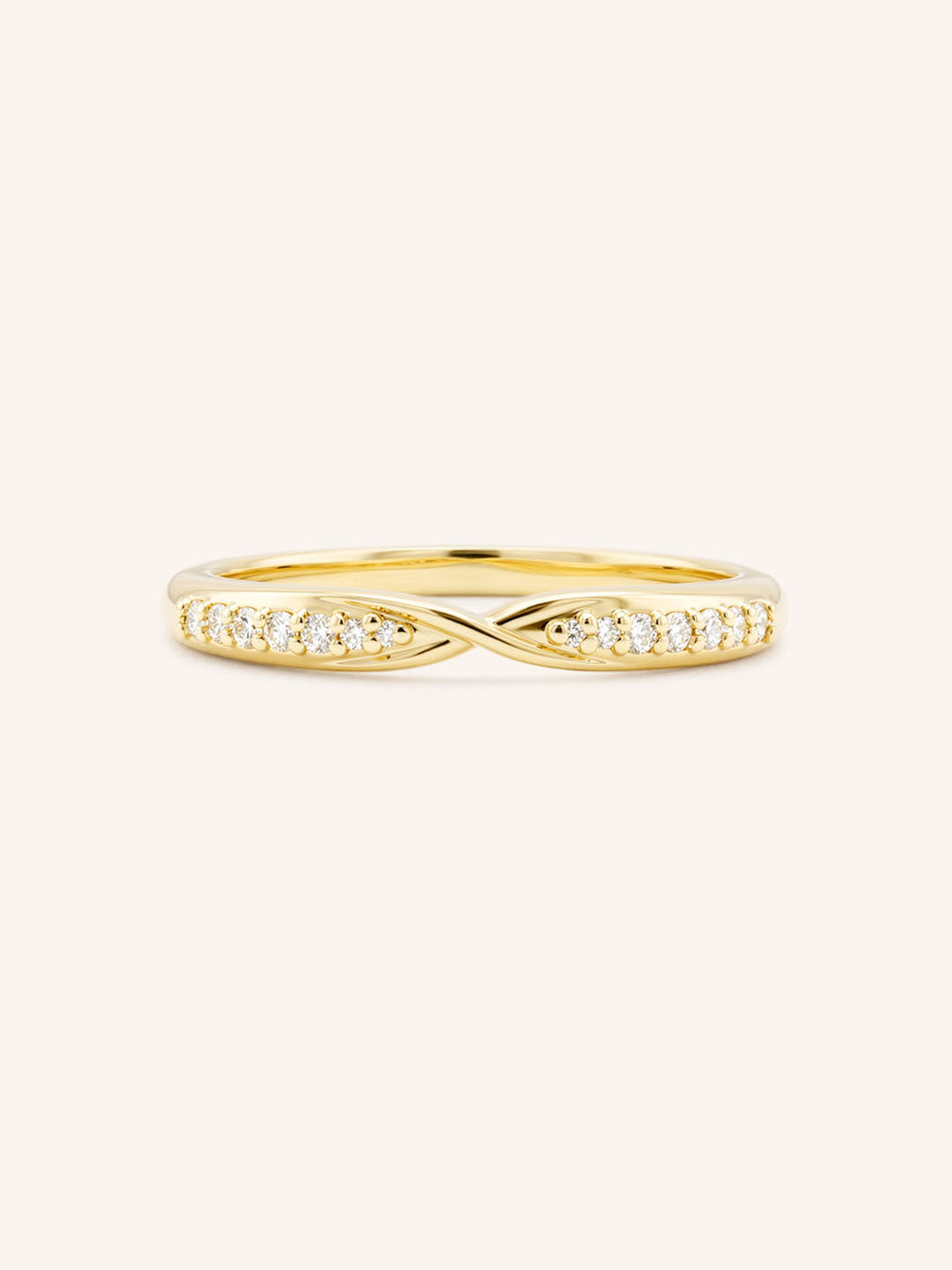 Yellow gold Sorrel diamond criss-cross contour band front view on white background