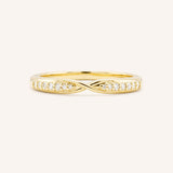 Yellow gold Sorrel diamond criss-cross contour band front view on white background