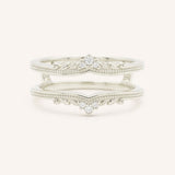 White gold Junelli diamond milgrain ring guard front view on white background
