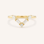 Yellow gold Rosalina V diamond wedding band front view on white background
