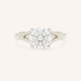 White Gold round diamond split shank engagement ring on white background