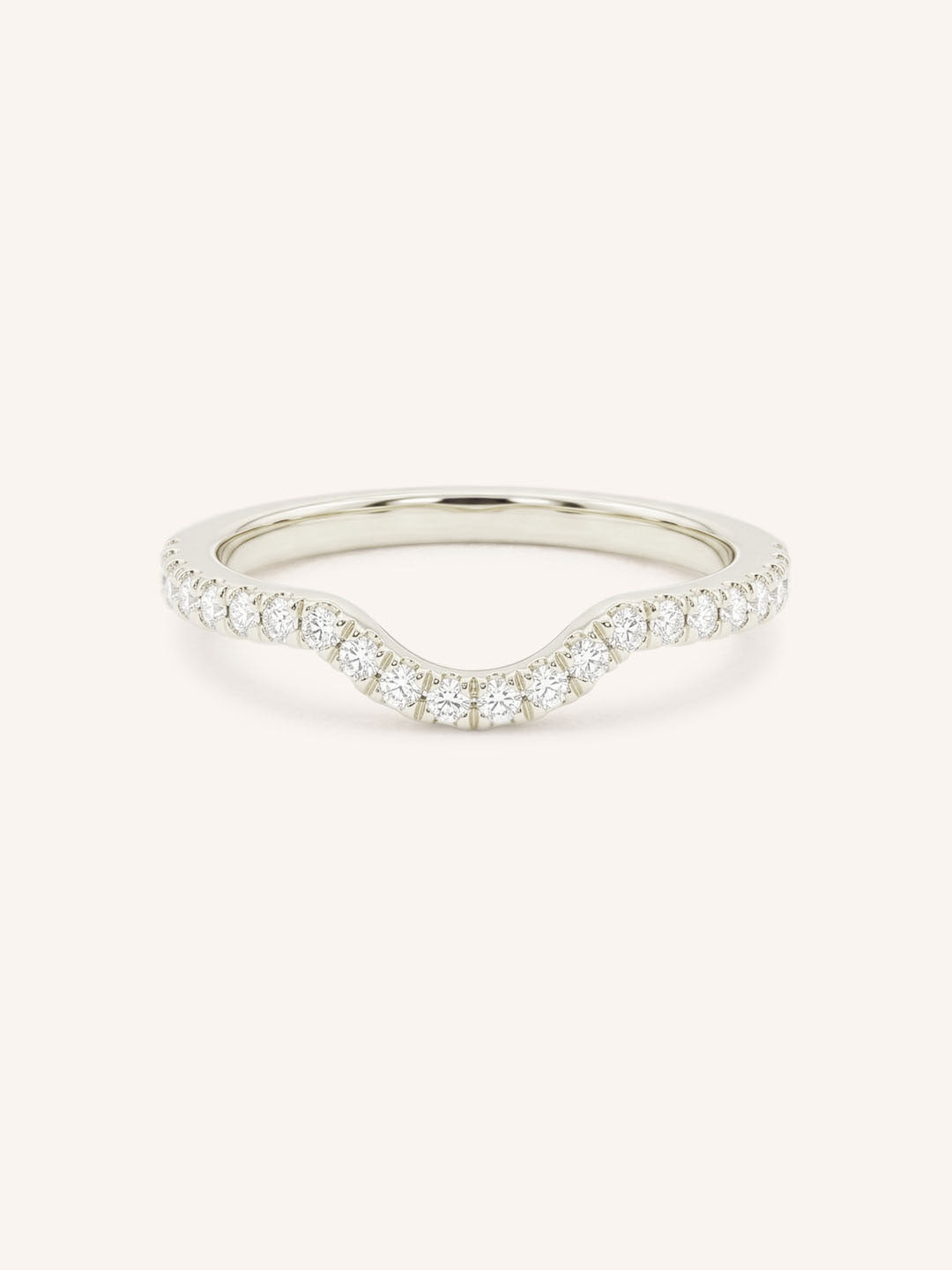 White gold Milla curved diamond wedding band front view on white background