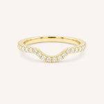 Yellow gold Milla curved diamond wedding band front view on white background