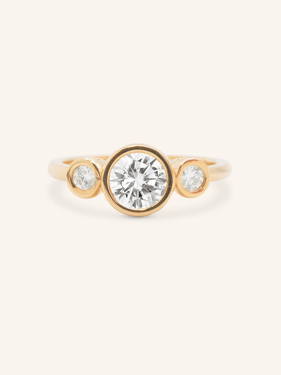 Tamara Round Three Stone Diamond Bezel Engagement Ring