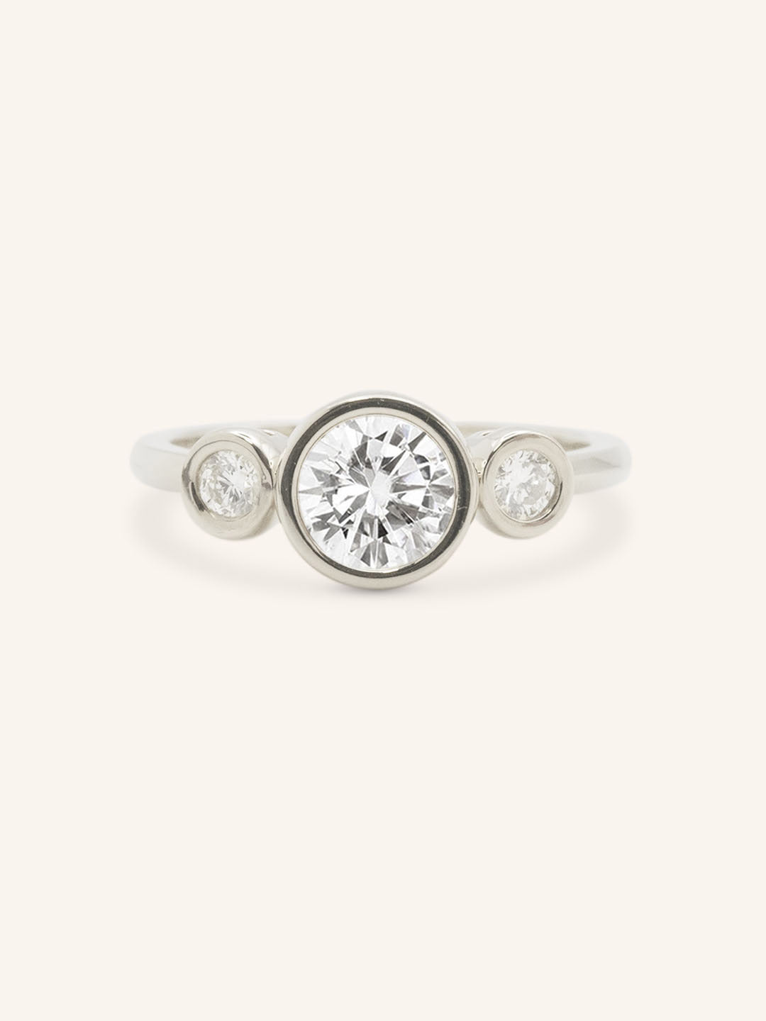 Tamara Round Three Stone Diamond Bezel Engagement Ring