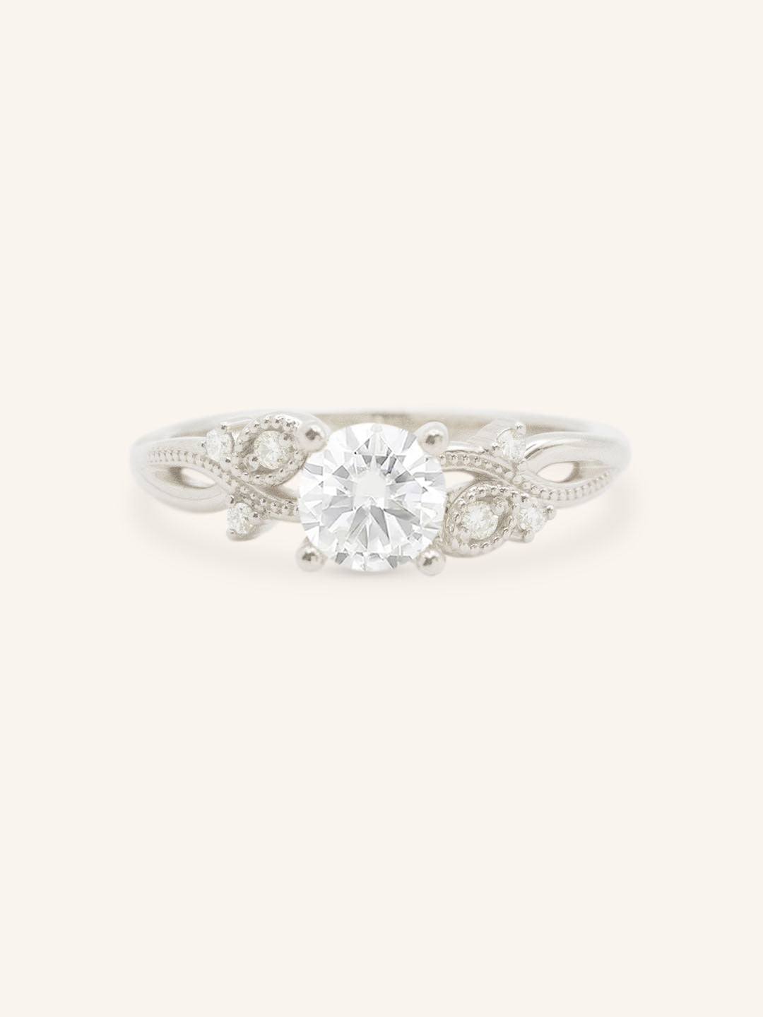 Camellia Round Diamond Accent Engagement Ring