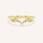 Yellow gold Wildwood diamond curved ring front view on white background