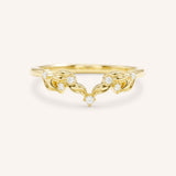 Yellow gold Wildwood diamond curved ring front view on white background